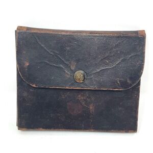 EMPTY Antique Leather Physician's Folding Wallet Case - Vintage Medical Field